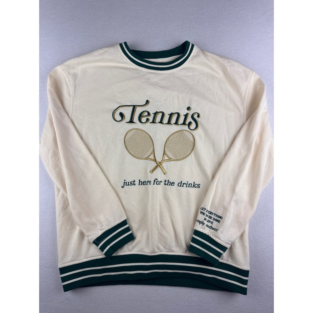 Simply Southern Tennis Just Here For The Drinks Graphic Sweatshirt Cream Green